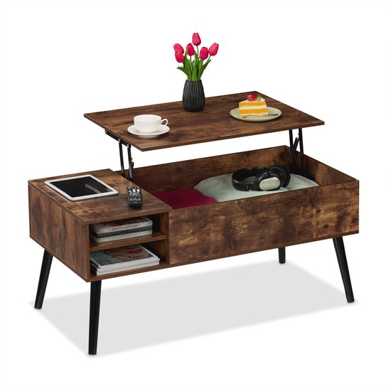 Table basse pliante Relaxdays - réglable en hauteur - 46x100x50 cm - 2 compartiments supplémentaires