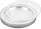 MATANA 20 Assiettes en plastique transparent avec bord argenté (26 cm), assiettes de fête pour mariages, anniversaires, baptêmes, Noël et célébrations – Elegant, robustes et réutilisables