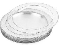 MATANA 20 Doorzichtige Plastic Borden met Zilveren Rand (26cm), Feestbordjes voor Bruiloften, Verjaardagen, Dopen, Kerstmis & Feesten - Elegant, Stevig en Herbruikbaar