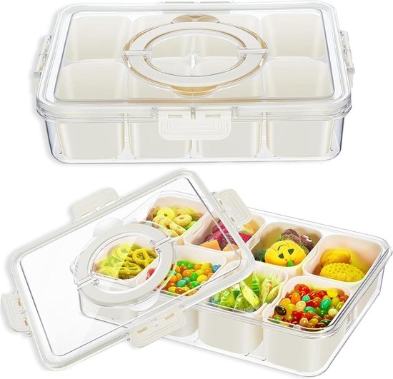 Boîte à Collation 8 Compartiments Avec Couvercle - Plateau Snacks Enfant Pour Fruits, Bonbons Et Apéritif