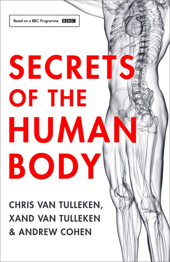 Livre "Secrets of the Human Body" avec une illustration du squelette et des organes humains. Basé sur un programme de la BBC.