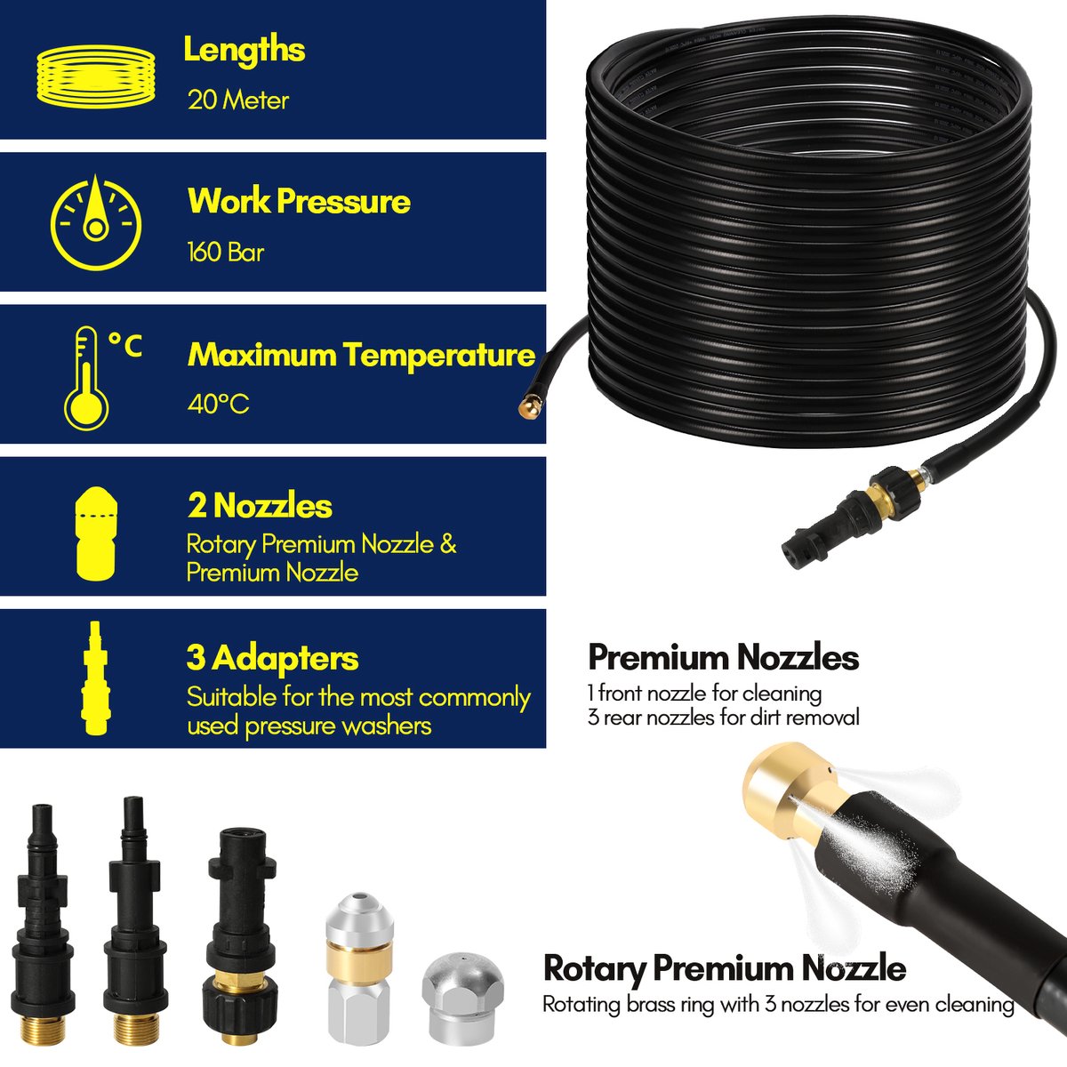 Rioolslang 20 Meter Geschikt Voor Kärcher K2, K3, K4, K5, K6, K7 & Lavor Hogedrukreiniger - Afvoerpijp Slang Reiniging Set - Rioolreinigingsset- Met roterende en voorwaartse kop – foto 3