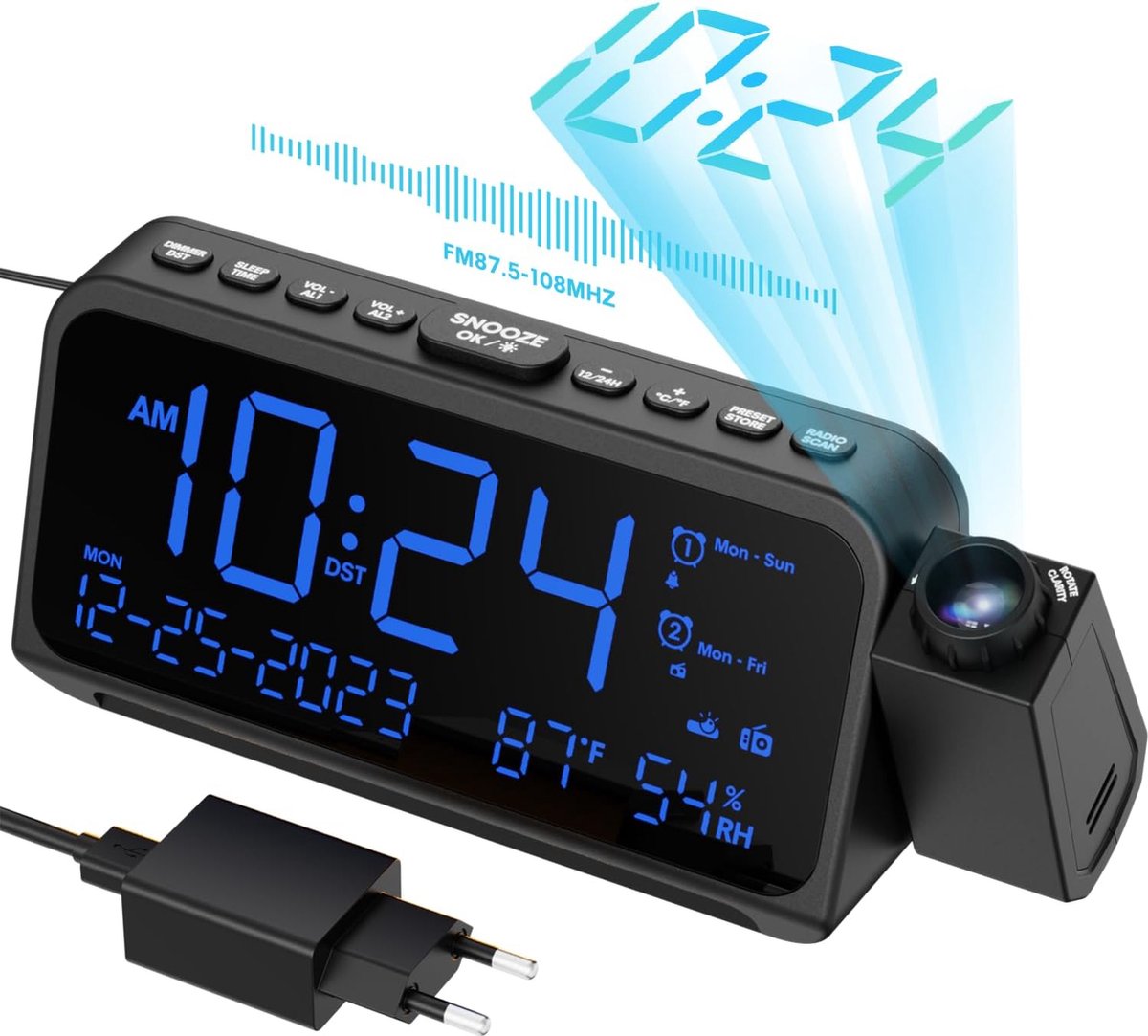 Solacis Wekkerradio Met Projectie - Wekkerradio - Digitale wekker - Wekkerradio kinderen - Wekker met projectie op plafond - Must have!