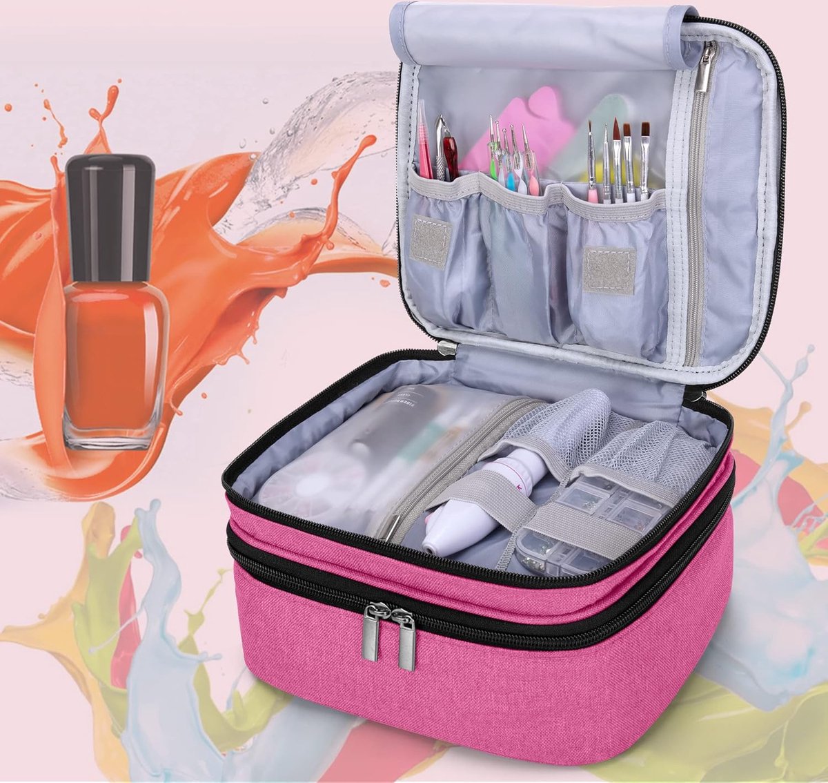 BAFASO Nagellak Organizer-Rugzak met Ruimte voor 105 Flessen (15 ml - 0,5 fl.oz) en een Nagellamp, Nagellakrugzak met 3 Verwijderbare Zakjes (Gepatenteerd), Zwart, Alleen tas
