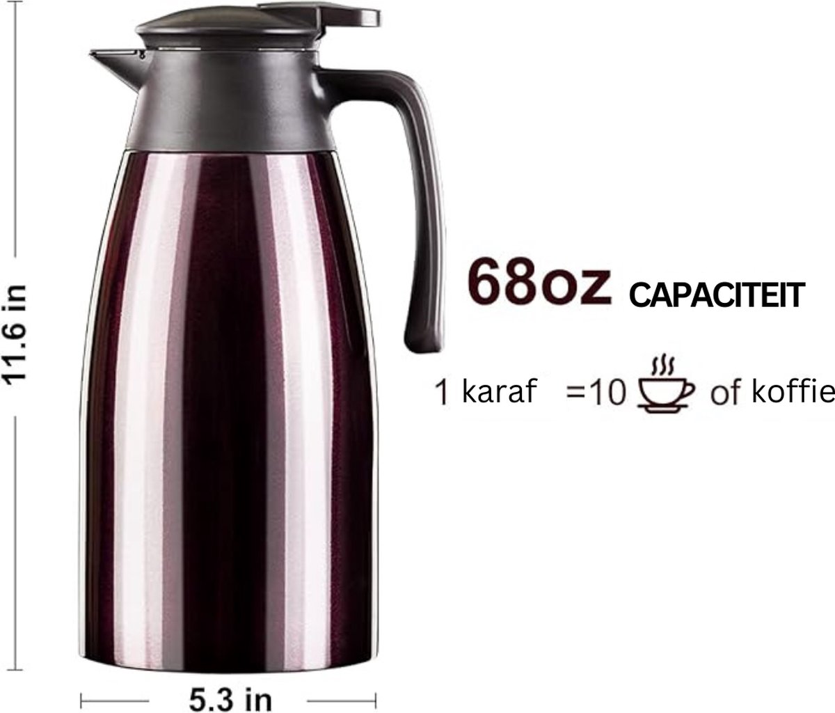 Thermoskan Voor Koffie Thee Warm Water Thermoskan 1,5 Liter Roestvrijstaal - Dubbelwandig Vacuüm, Houten Look, Voor Koffie & Thee Warmhoudkan Voor Thee En Koffie