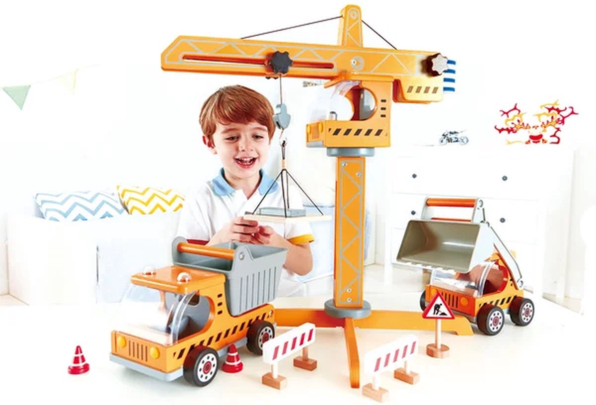 Hape Grote Bouwkraan met Bouwplaats Accessoires - Speelgoed Kraan voor Kinderen vanaf 3 jaar — afbeelding 9