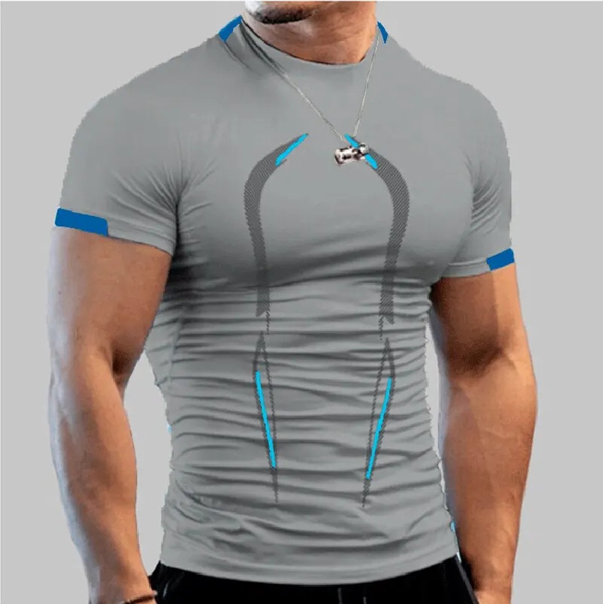 Sportshirt heren - fitness shirt heren - Sportshirt heren korte mouw - fitness kleding heren - sportshirt heren- sport T-shirt heren - sportshirt heren- fitness shirt heren korte mouw -Maat XXL- Grijs