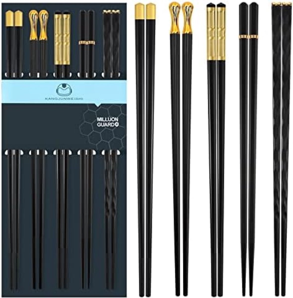 Set van 5 herbruikbare glasvezel eetstokjes Premium antislip eetstokjes 9 6 inch 24 3 cm zwart