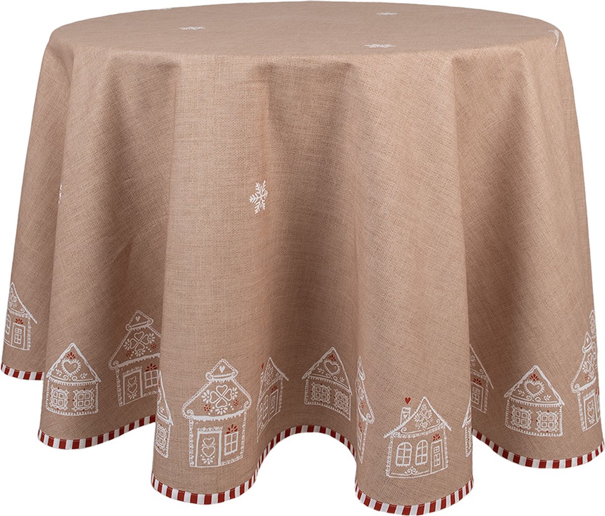 Clayre & Eef Tafelkleed Ø 170 cm Bruin Katoen Gingerbread house