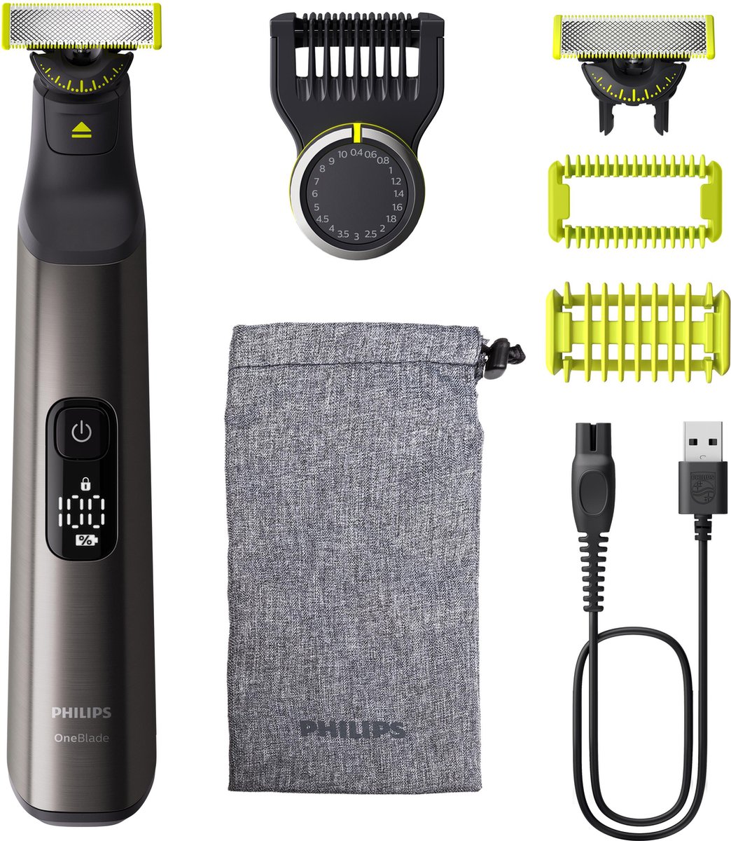 Philips OneBlade Pro 360 Face + Body – Zilver - Trimmer scheerapparaat en styler in 1 - Inclusief opbergzakje - QP6552/30