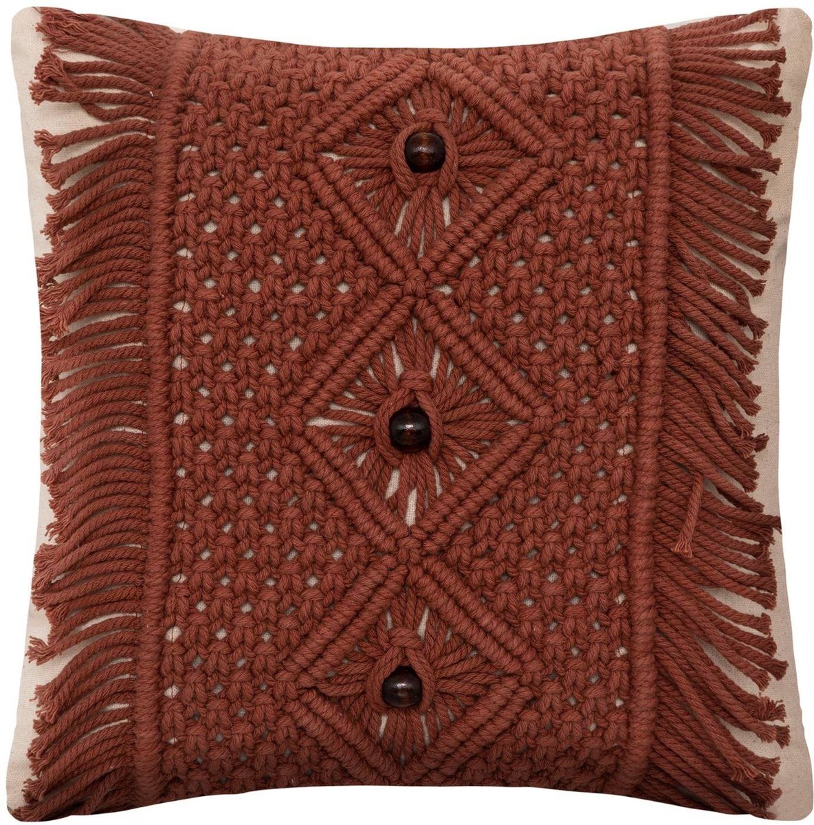 Decoratief kussen met franjes Ali, macramé, kralen, 40 x 40 cm