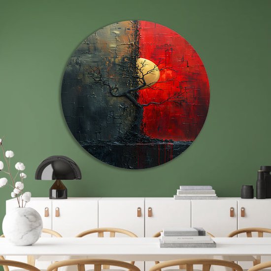 Tableau arbre - Panneau mural végétal - Décoration murale ronde Lune - Décoration murale rural - Tableau rond - Décoration murale chambre cercle mural forex 70x70 cm