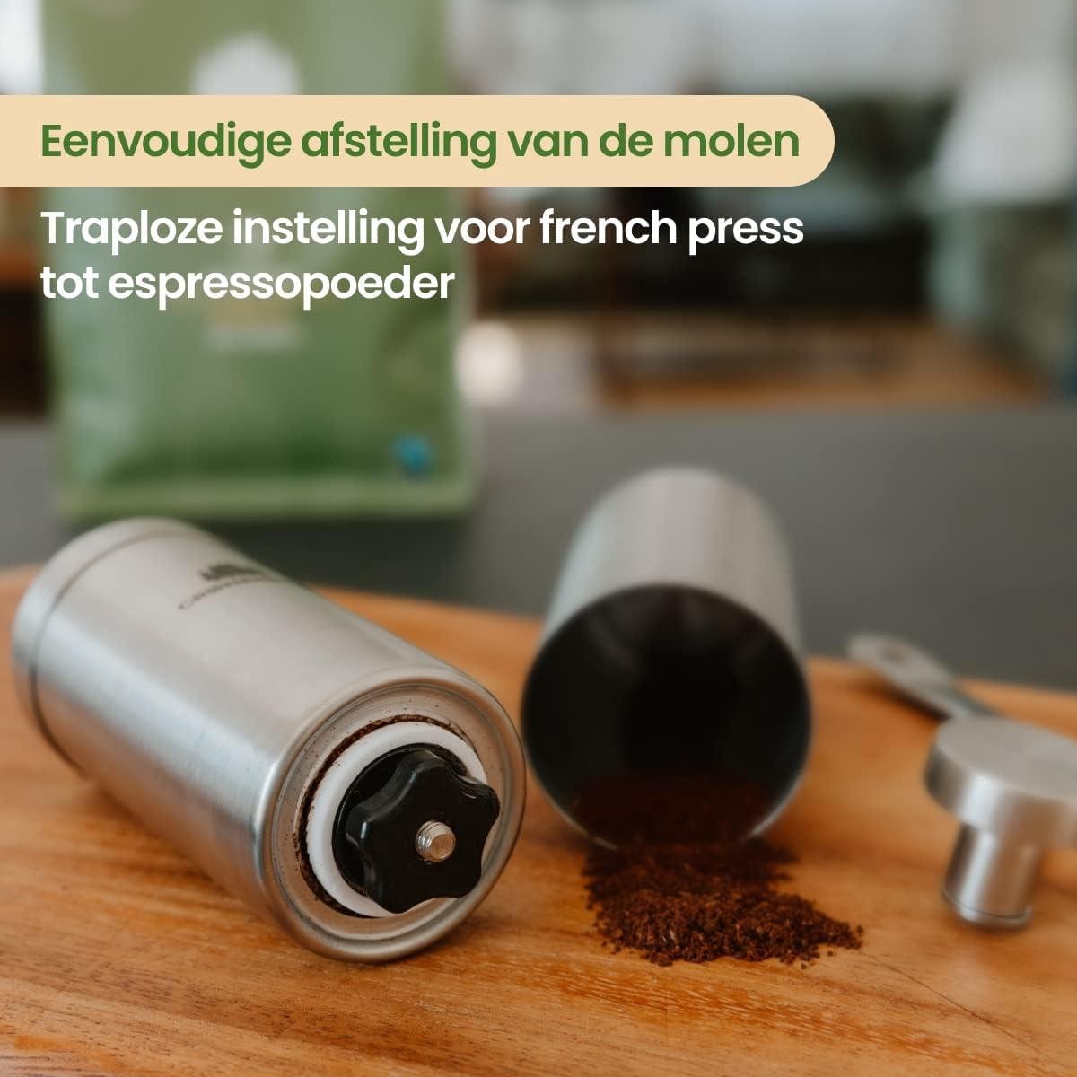 Handkoffiemolen van roestvrij staal met keramische maalwerk en traploze maalgraad instelling Travel Coffee Grinder manual Espresso koffiemolen hand
