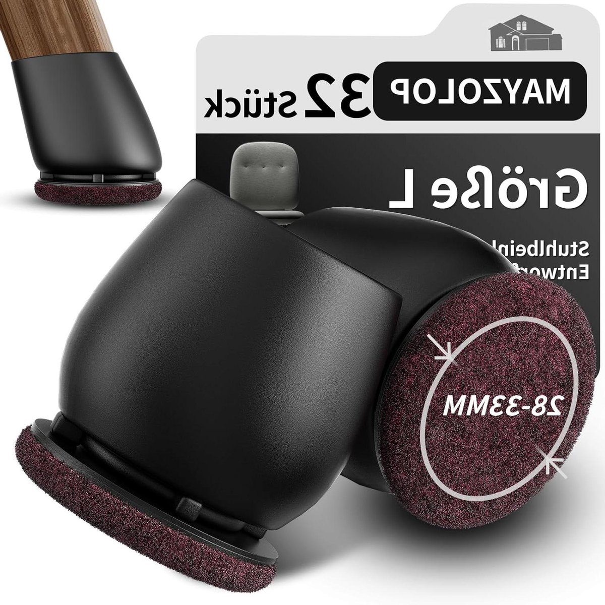 Stoelglijders zwart 32 stuks viltdoppen krasbestendig geluidsarm