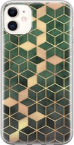 iPhone 11 hoesje siliconen - Groen kubus - Soft Case Telefoonhoesje - Print / Illustratie - Transparant, Groen
