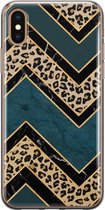 Leuke Telefoonhoesjes - Hoesje geschikt voor iPhone Xs - Luipaard zigzag - Soft case - TPU - Luipaardprint - Multi