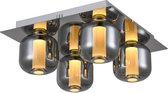 BRILLIANT Rafa LED plafondlamp 4-pits chroom / rookglas binnenverlichting, plafondverlichting, decoratief | 4x 5,5W LED geïntegreerd, (lichtstroom: 535lm, lichtkleur: 3000K) | A | Energiebesp