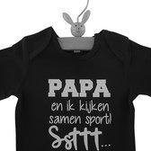 Baby Rompertje tekst cadeau eerste vaderdag ek voetbal | Mijn papa en ik kijken samen sport ssttt  | Lange mouw |zwart wit | maat 50/56 bekendmaking zwangerschap aanstaande baby jongen meisje unisex