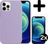 Hoesje Geschikt voor iPhone 12 Pro Hoesje Siliconen Case Hoes Met 2x Screenprotector - Hoes Geschikt voor iPhone 12 Pro Hoes Cover Case - Lila