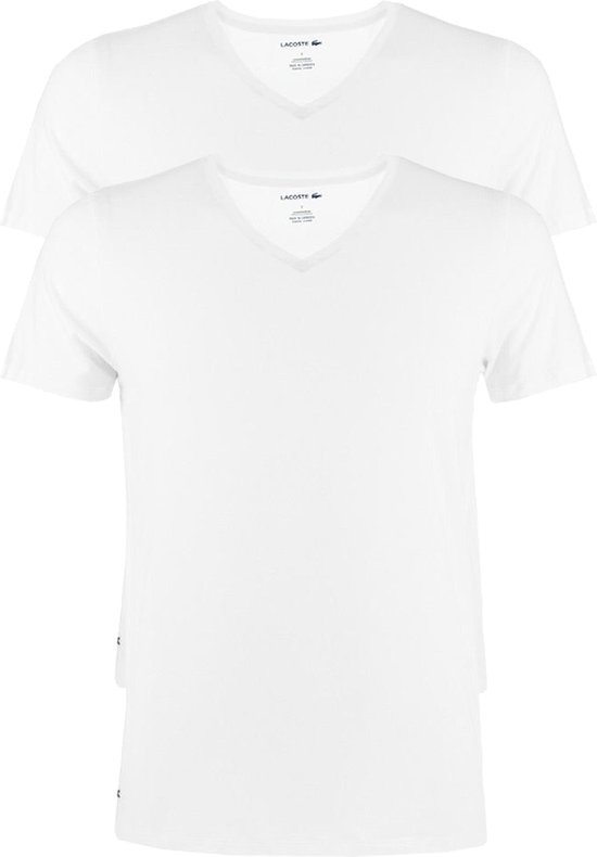 Lacoste heren stretch T-shirts (2-pack) - regular fit V-hals - wit - Maat:  XL | bol.com