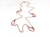 Zilveren halsketting halssnoer collier roos goud verguld Model Email met roze email schakels