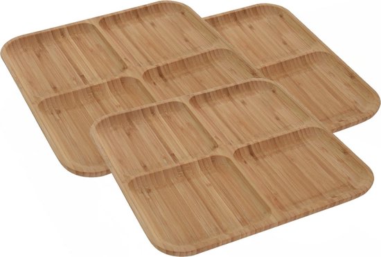 3x Serveerplanken/borden 4-vaks van bamboe hout 30 cm -  Keuken/kookbenodigdheden -... | bol.com