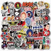Sticker mix met bands en artiesten - 100 stickers met Elvis, Bowie, Rappers, Punk, U2, Queen, Rock, Muziek - voor laptop, muur, gitaar etc.