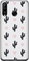 Huawei P30 Lite hoesje - Cactus hartjes - Soft Case Telefoonhoesje - Planten - Zwart