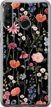 Huawei P30 Lite hoesje - Dark flowers - Soft Case Telefoonhoesje - Bloemen - Zwart