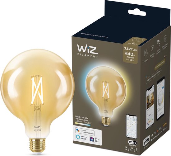 WiZ Globe Filament Slimme LED Verlichting - Warm- tot Koelwit Licht - E27 - 50W - 125 mm - Goud - WiFi