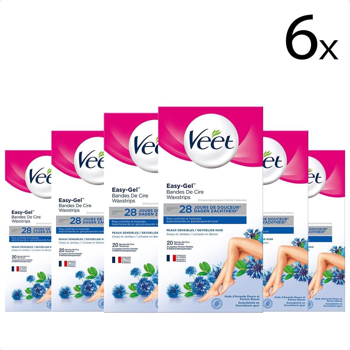 Goedkoopste Veet Ontharingsstrips - Benen & Lichaam - Gevoelige Huid - Easy-Gelwax - 20 stuks x6