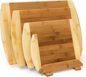 Relaxdays Snijplanken met houder - 4 stuks - bamboe broodsnijplanken - snijden of serveren