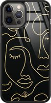 iPhone 12 Pro Max hoesje glass - Abstract faces | Apple iPhone 12 Pro Max  case | Hardcase backcover zwart