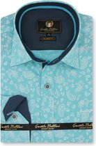 Heren Overhemd - Slim Fit - Paisley Ornament - Turquoise - Maat M