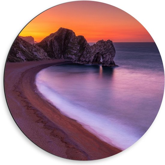 Dibond Wandcirkel - Zonsondergang aan het Water - 50x50cm Foto op Aluminium Wandcirkel (met ophangsysteem)