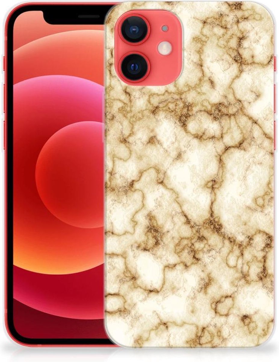 Back Cover voor iPhone 12 Mini TPU Siliconen Hoesje Marmer Goud