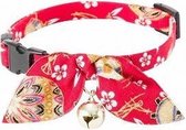 Necoichi kattenhalsband kimono strik rood - verstelbaar van 25 tot 36cm - kattenhalsband - halsbandje