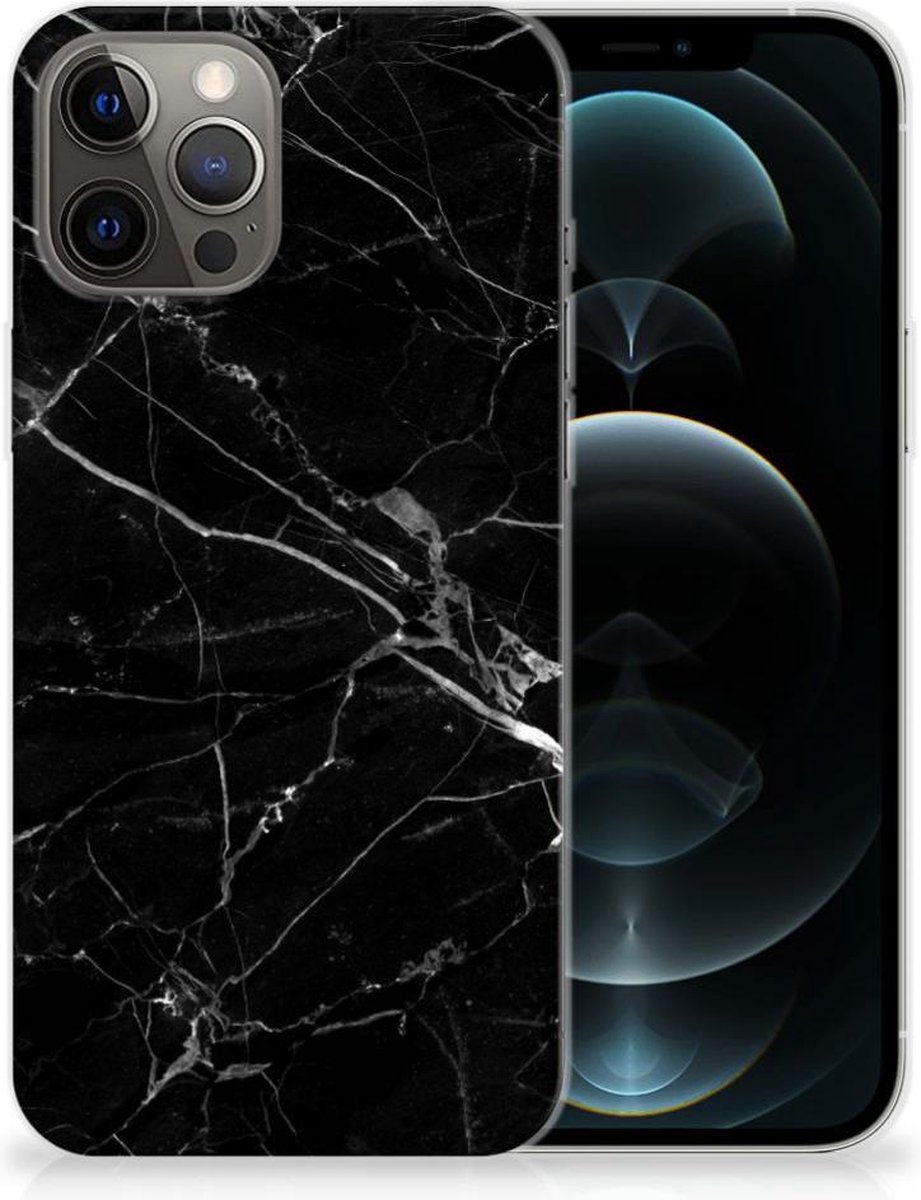 iPhone 12 Pro Max TPU Siliconen Hoesje Marmer Zwart - Origineel Cadeau Vader