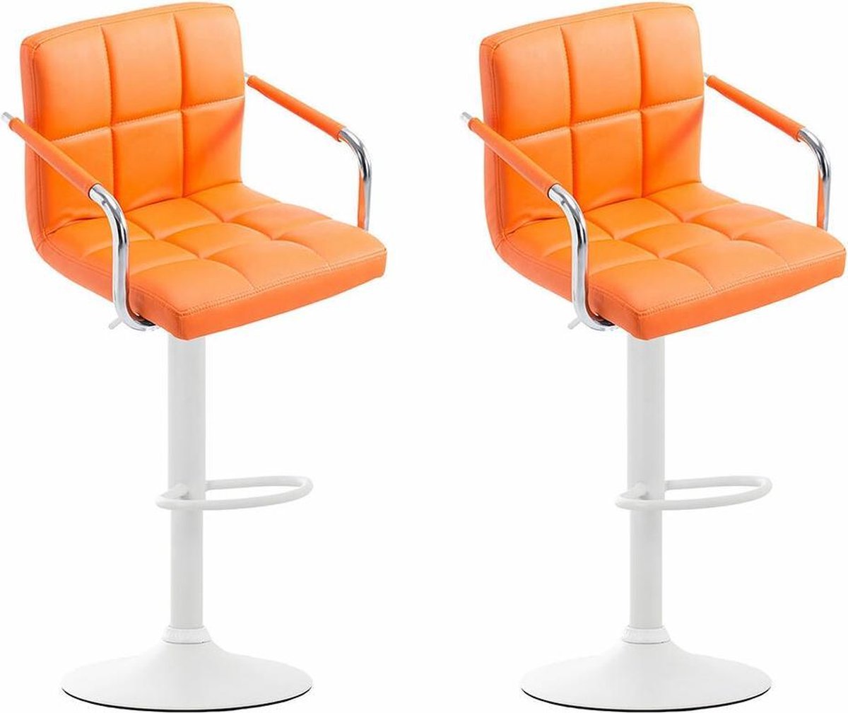 Clp Lucy V2 Set van 2 barkrukken Kunstleer Oranje Kleur onderstel Wit