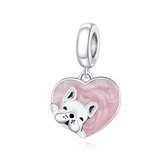 Zilveren hangende bedel Puppy met hart