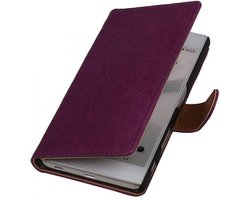 Washed Leer Bookstyle Wallet Case Hoesje - Geschikt voor Nokia Lumia 900 Paars