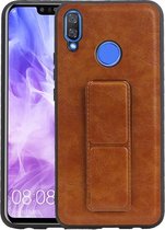 Grip Stand Hardcase Backcover - Telefoonhoesje - Achterkant Hoesje - Geschikt voor Huawei Nova 3 - Bruin