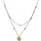 Twice As Nice Halsketting in edelstaal, dubbele ketting met kristallen, gehamerde ronde  42 cm+5 cm