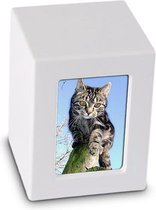 Foto Kist Urn Wit Mat - Houten urn voorzien van een veilige sluiting Extra Klein - Asbeeld Dieren Urn Voor Uw Geliefde Dier - Kat - Hond - Paard - Konijn