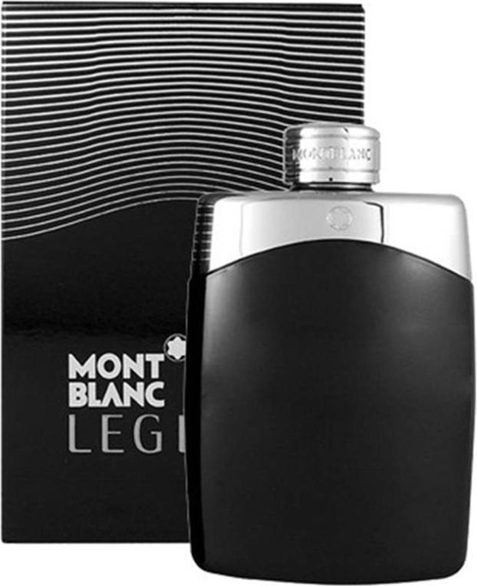 Zwarte Mont Blanc Legend flacon met zilverkleurige dop en Mont Blanc logo.