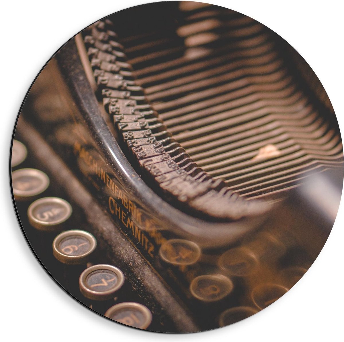 Dibond Wandcirkel - Toetsen van Typemachine - 40x40cm Foto op Aluminium Wandcirkel (met ophangsysteem)