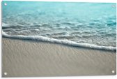 Tuinposter – Aanspoelende Zee op Strand  - 90x60cm Foto op Tuinposter  (wanddecoratie voor buiten en binnen)