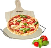 Relaxdays pizzasteen met pizzaschep - rond - broodschep - houten pizzaspatel - pizzaplank