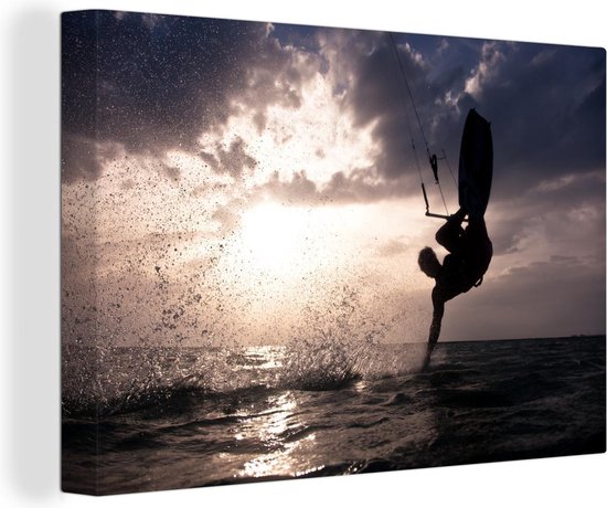 Canvas Schilderij Kitesurfende man - 60x40 cm - Wanddecoratie