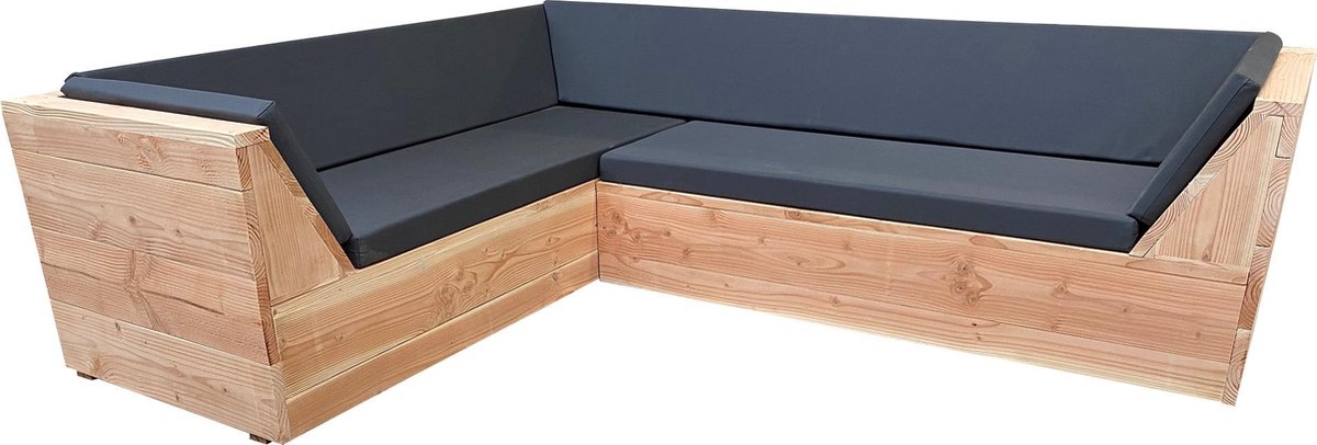 Houten loungeset met strakke kussens - 230cm x 230cm.